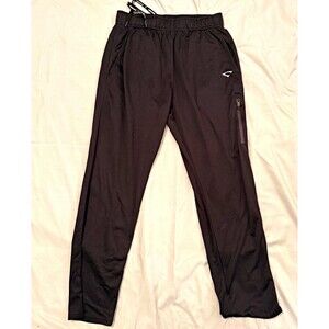 Mens Black M Polyester Track Pants Drawstring Elastic Waist Zipper Pocket